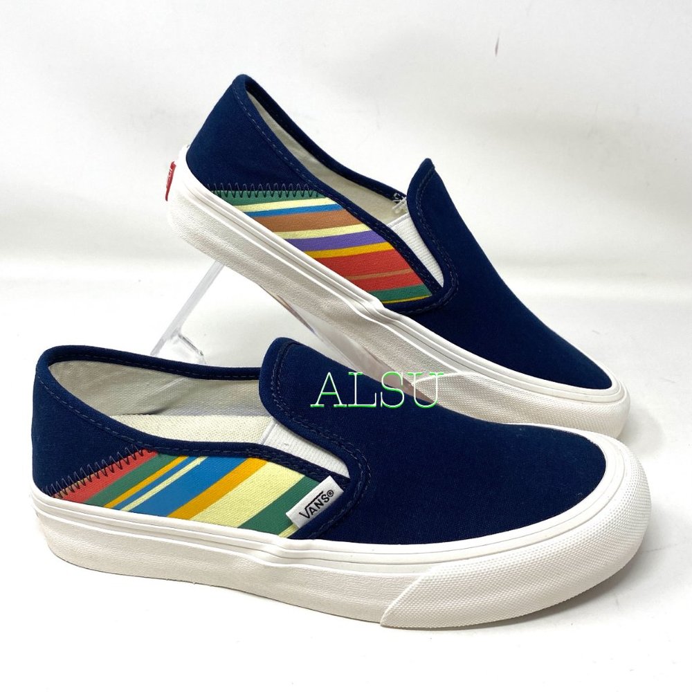 💖MEGA SALE💖VANS Slip-On Sf Low Top Retro Stripes Canvas Women Size VN0A3MVD1B3 - Picture 4 of 9